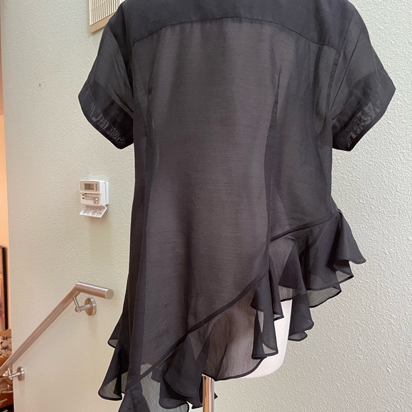 J KOO FOR BARNEYS NEW YORK RUFFLE BLOUSE SHIRT TOP BLACK ASYMETRICAL S - Picture 4 of 6